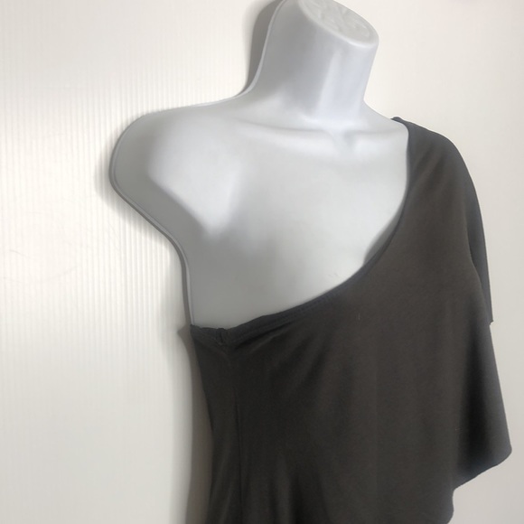 Mandee Black Ruffle Neck Y2K One Sleeve Top Medium - Picture 7 of 14